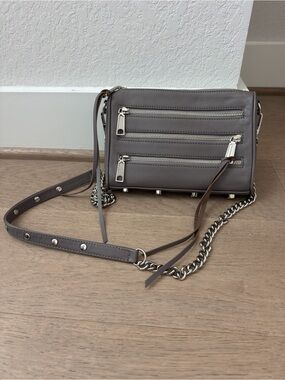 Rebecca Minkoff Gray Leather Crossbody with Chain and Stud Details